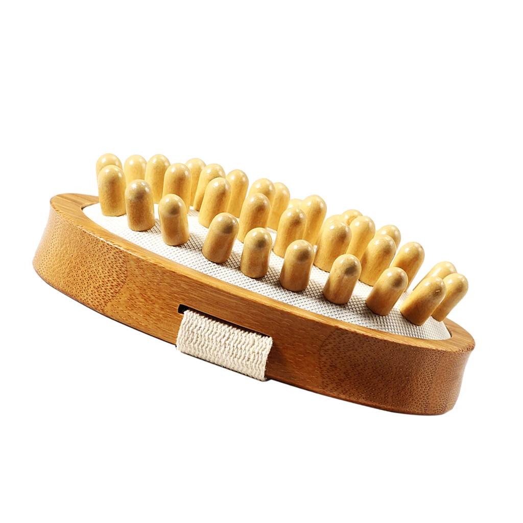Natural Wood Anti Cellulite Massage Brush Fat Remover Massager w/ Hand Strap |
