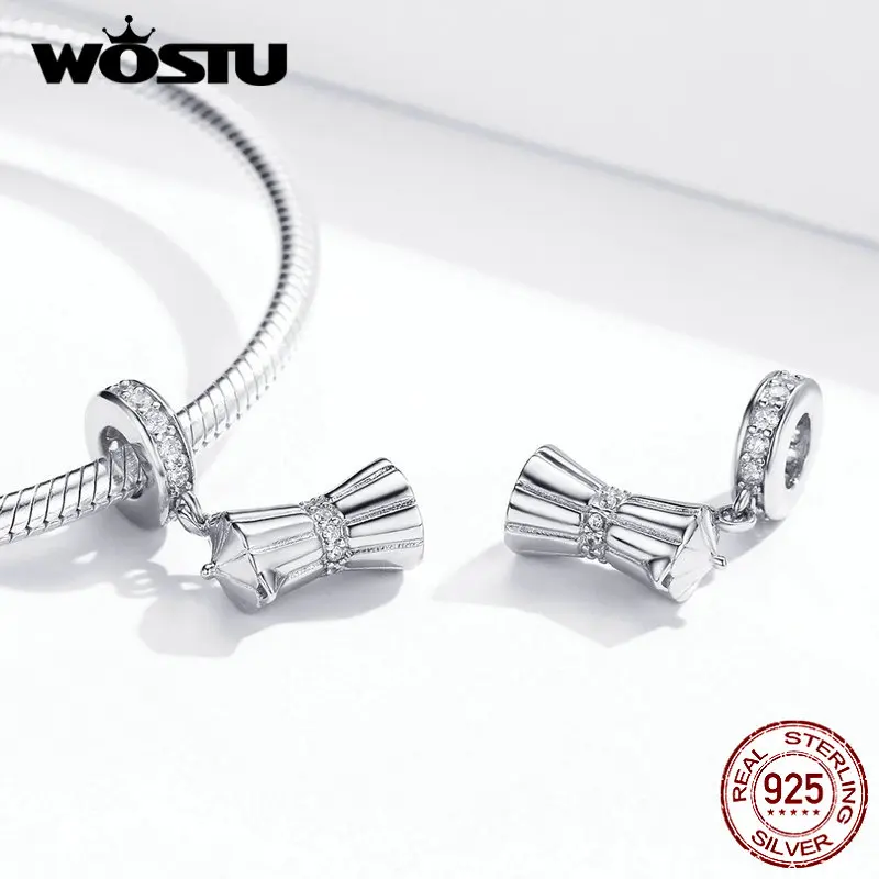 WOSTU Лидер продаж Аутентичные 925 пробы серебро кофейное оборудование форма бусины талисманы Fit кулон браслет и браслет FIC1287