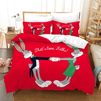 

Kids Bedding Set Bugs Bunny Printed 3D Cartoon Duvet Cover with Pillowcases Bed Linens for Children Gift Queen King Size Bedding