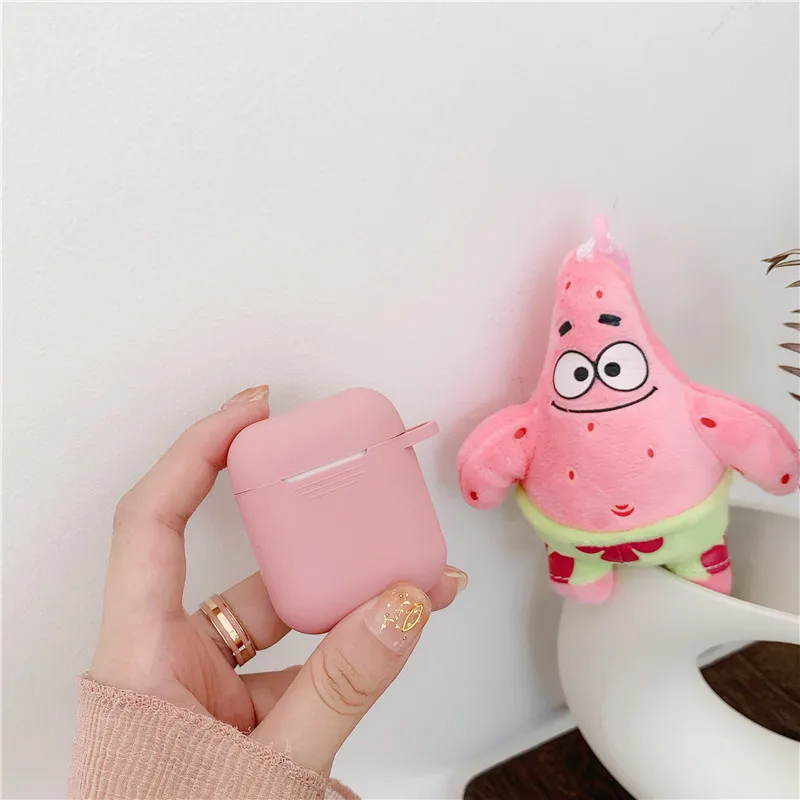 Silicone Cartoon Earphone Case For AirPods 2 SpongeBob SquarePants keychain Bluetooth Headphone Cover For AirPods Accessories