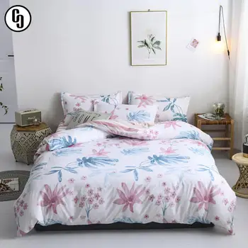 

GXC Fashion Flowers Pink Bedding Set Soft Printed Duvet Cover Pillowcase Queen King Bed Linen Bedspread Flat Sheet