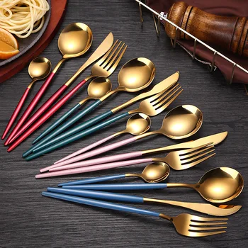 

4pcs Paint Rose Gold Tableware Set 304 Stainless Steel Cutlery Set Mirror Polished Fork Spoon Knife Set Dinnerware Dinner Set