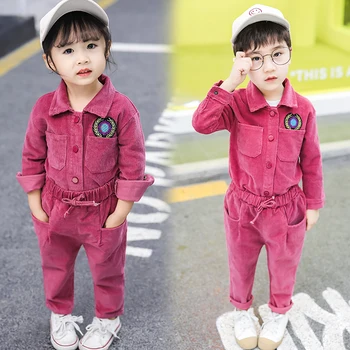 

INS hot baby boys and girls suit 1-7 years old cotton Corduroy badge 2-piece suit kids clothing boys clothes kids clothes
