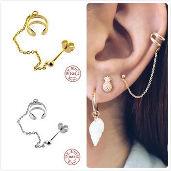 

Real 925 Silver Earrings For Women Gold Tassel Clip Earrings Girl Cartilage No Piercing Earrings Female Ear Cuff aretes R5