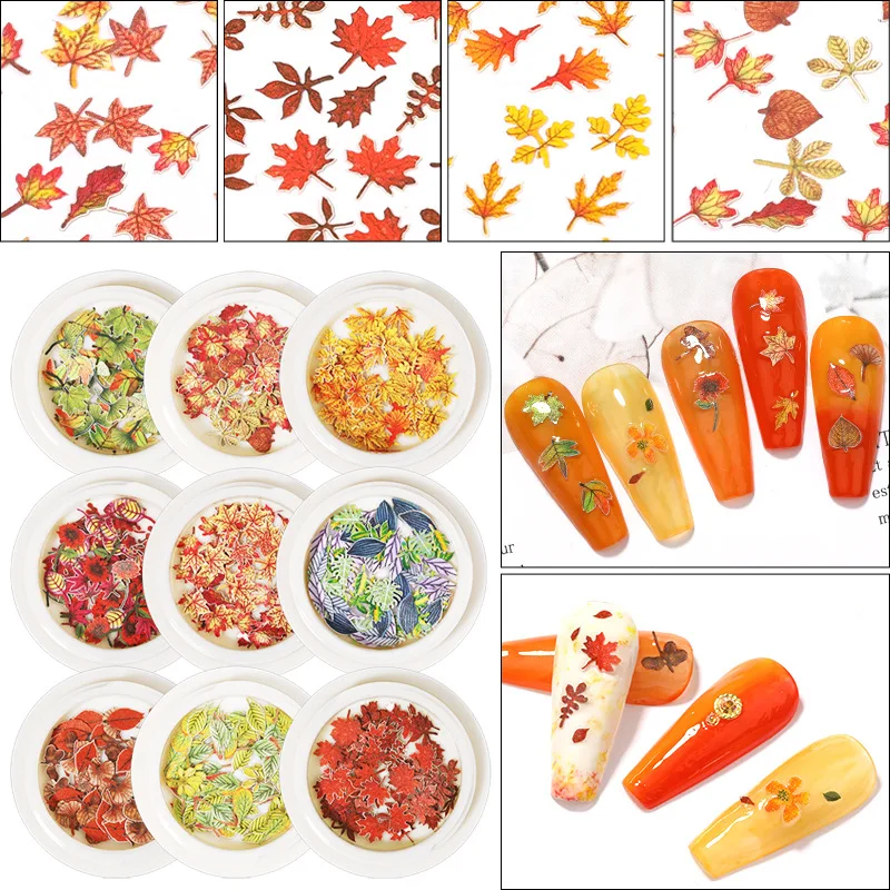 

1 Box Color Mixed Flower Maple Leaf Wood Pulp Piece Daisy Rose Fresh Pastoral Nail Dried Flower Patch DIY Nail Art Decoration