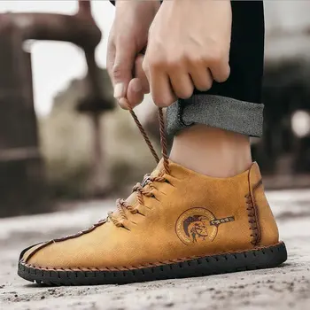 

Autumn Outdoor Motorcycle Boots Classic Winter Men Ankle Boots Comfortable Thick Plush Warm Men Snow Boots big size 48 A56-78