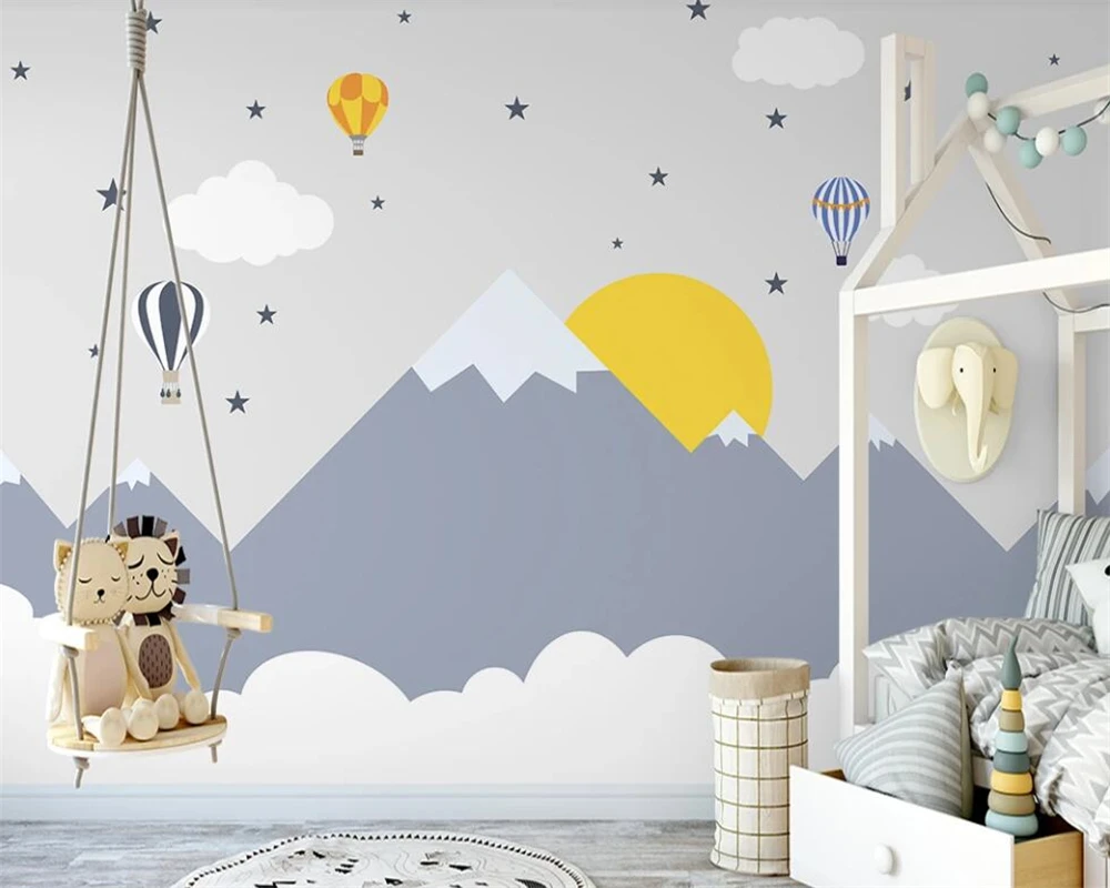 Beibehang Customized Modern Nordic Hand Painted Simple Mountain Air Balloon Children S Room Background Wallpaper Papier Peint Wallpapers Aliexpress