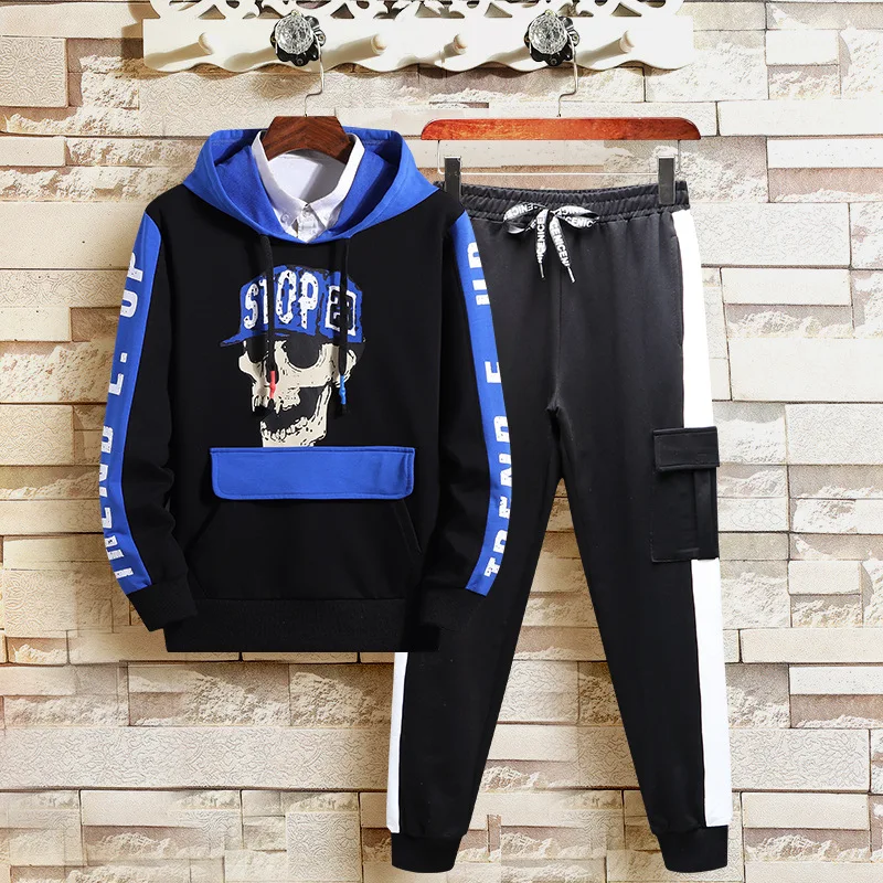 

Hoodie Suit 2019 Autumn And Winter New Style Men's Cool Skeleton Printed Hoodie Trend Sweatshirt Hooded Two-Piece Set