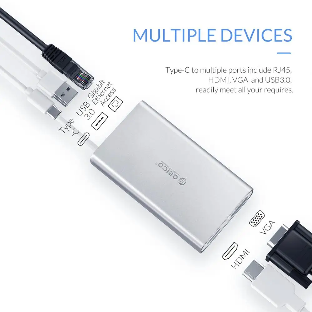 ORICO USB C концентратор Тип C Настольный Ноутбук док-станция для MACbook Apple USB-C к HDMI 4 к VGA порт концентратор RJ45 сетевой конвертер