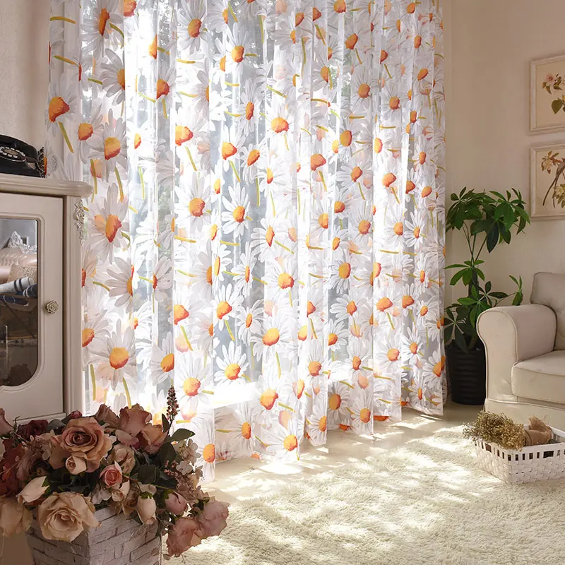 Sheer Curtains Window Curtains Decor Curtains Sun Flower Tulle Curtains For Living Room Bedroom Kitchen Yellow Floral Voile Sheer Curtains For Window Treatment Drapes Blinds