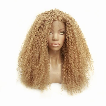 

Half Hand Tied Afro Kinky Curly Lace Front Wig High Density Ash Blonde Long Curly Hair Heat Resistant Synthetic Wig For Women