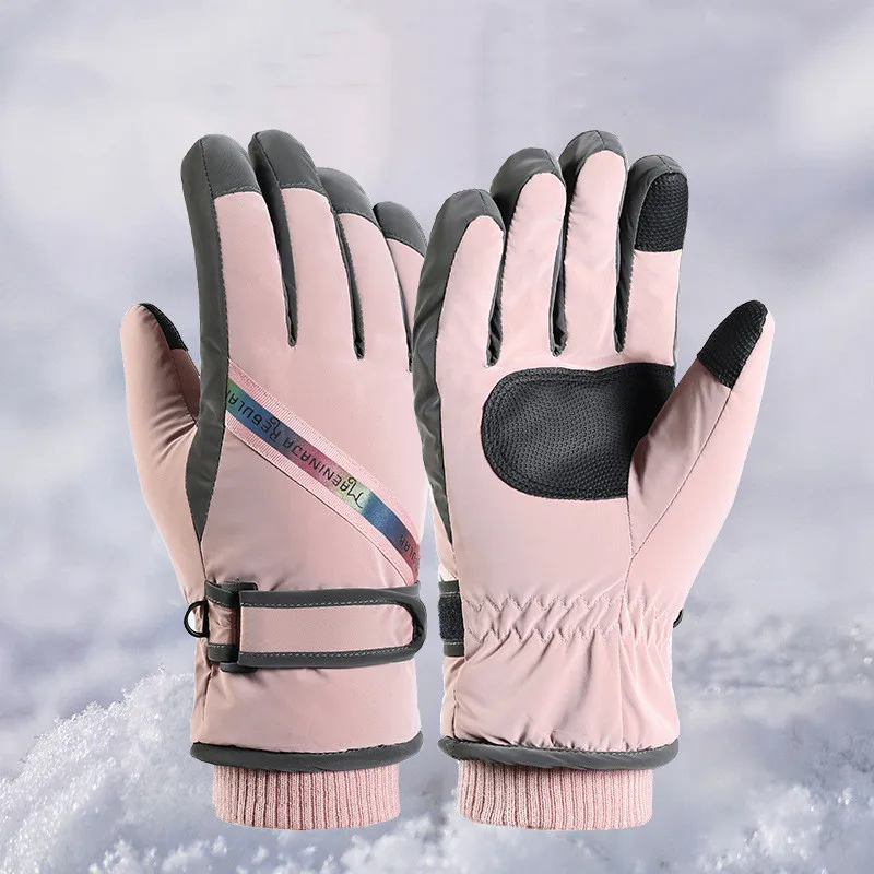 

Лыжные перчатки женские зимние новые стильные бархатные утолщенные Светоотражающие теплые ветрозащитные зимние