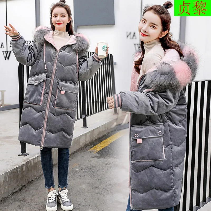 

Korean-style Fashion Velvet Cotton-padded Clothes 2018 Winter New Style WOMEN'S Dress Mid-length Versatile down Jacket Cotton-pa