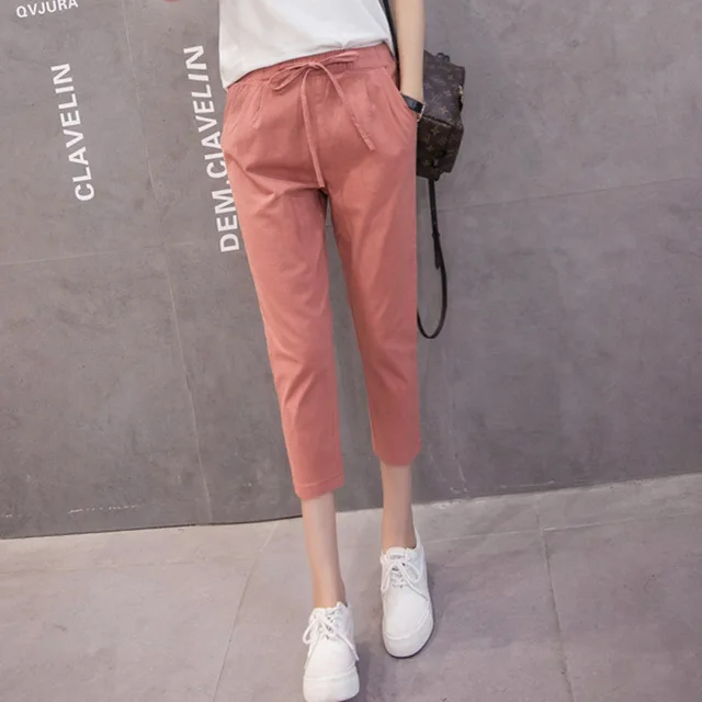 Pantalones mujer, женские штаны-шаровары размера плюс 3XL, Капри, летние хлопковые льняные штаны, брюки с эластичной резинкой на талии, pantalon femme - Цвет: Красный