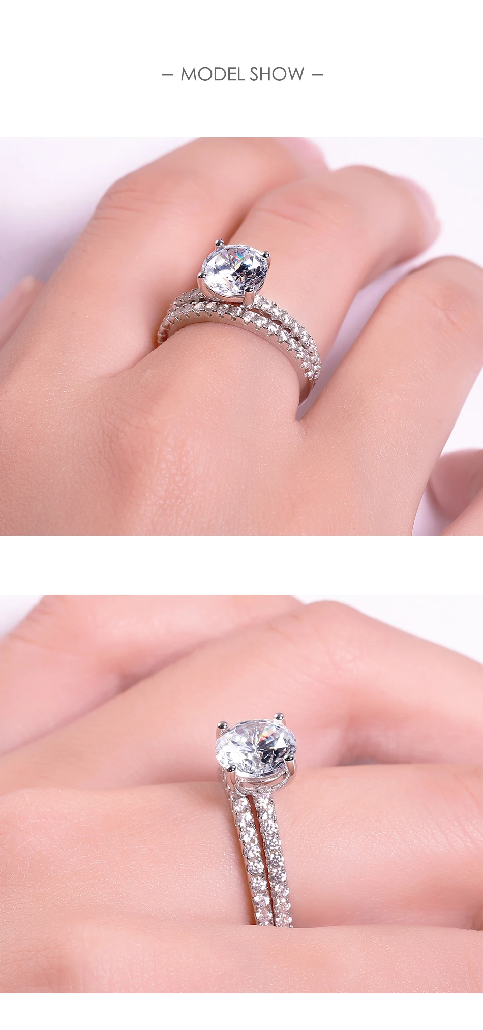 GEM'S BALLET 2.0Ct 8 мм круглый комплект с солитером, свадебное кольцо для невесты, 925 пробы Серебряное кольцо с муассанитом для женщин, ювелирное изделие