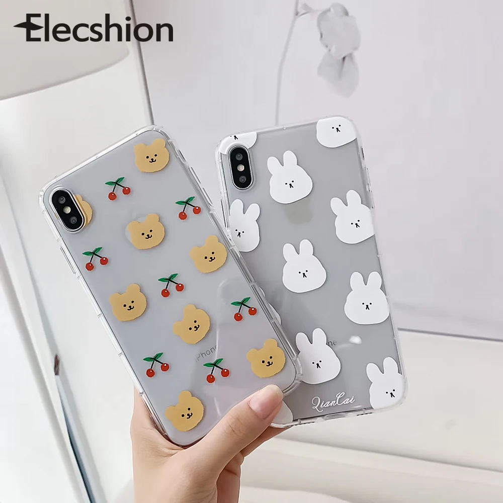 

Cute Cartoon Bunny Phone Case For iPhone 7 8 Plus XR Xs Max Bear Transparent TPU For iPhone X XS 6 6s Plus Rabbit Couple Cover