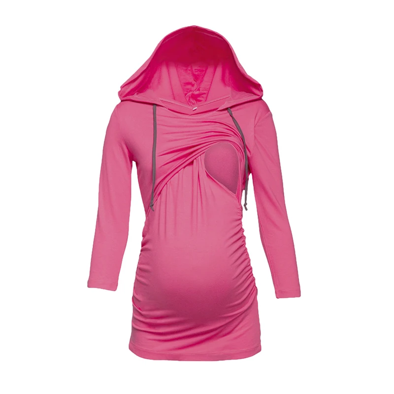 Pink Tgree/осенние толстовки с капюшоном для беременных и кормящих женщин с рукавом «четверть»; свитер для беременных и кормящих женщин с капюшоном; Одежда для беременных - Цвет: Pink