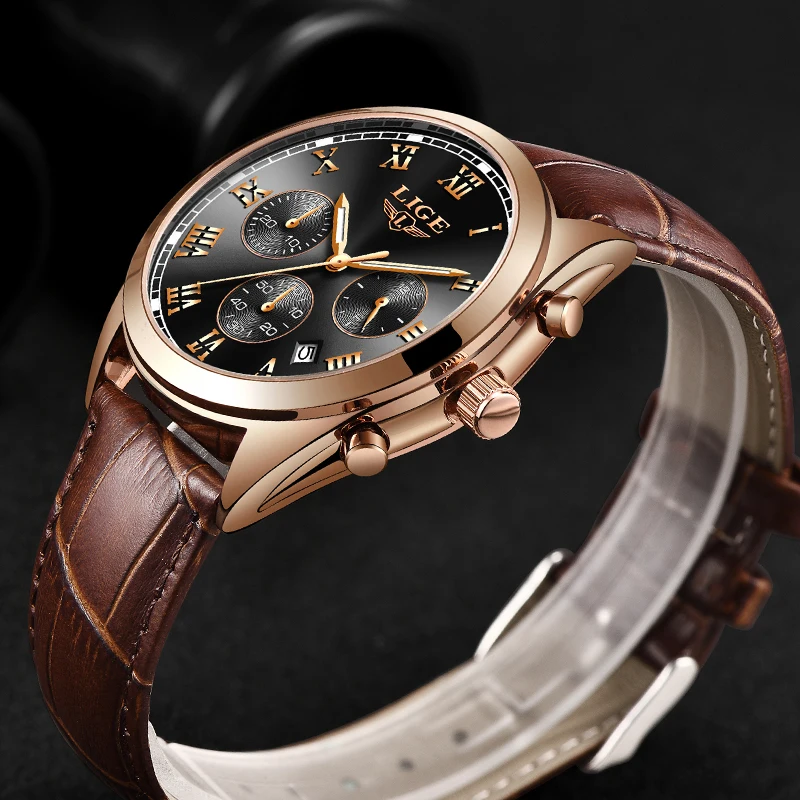Montre Homme Топ бренд класса люкс LIGE часы для мужчин Мода кожаный ремешок Кварцевые для мужчин часы повседневное Дата Бизнес Мужские наручные часы