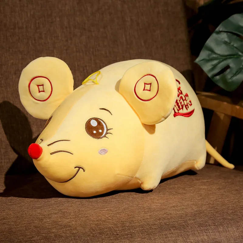 Новогодняя плюшевая мини-Крыса новогодняя игрушка-талисман плюшевая красная мышка крыса в костюме Тан мягкие игрушки китайские новогодние вечерние украшения подарок - Color: Yellow
