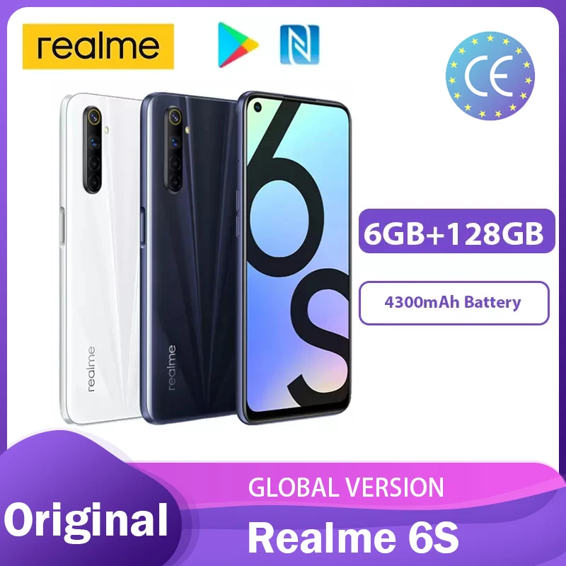 Realme 6s NFC 6 5 дюймов + FHD 90 Гц смартфон ГБ 128 4300 мА/ч 48MP Quad Camera Android Play Store 30 Вт Зарядное