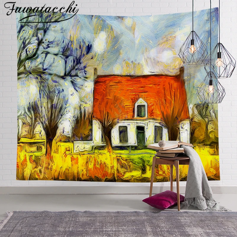 

Fuwatacchi Wall Hanging Tapestries Oil Painting Flower Tapestry Camping Travel Mattress Sleeping Tapestry Rug Blanket 130x150