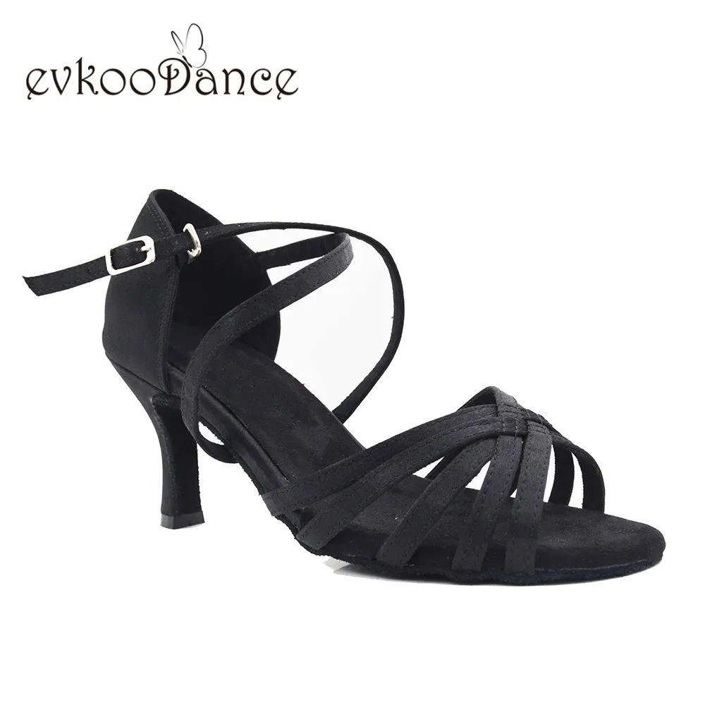 Танцевальные туфли; Zapatos De Baile; размеры США 4-12; черные атласные туфли для латинских танцев; высота каблука 7 см для женщин; NL318