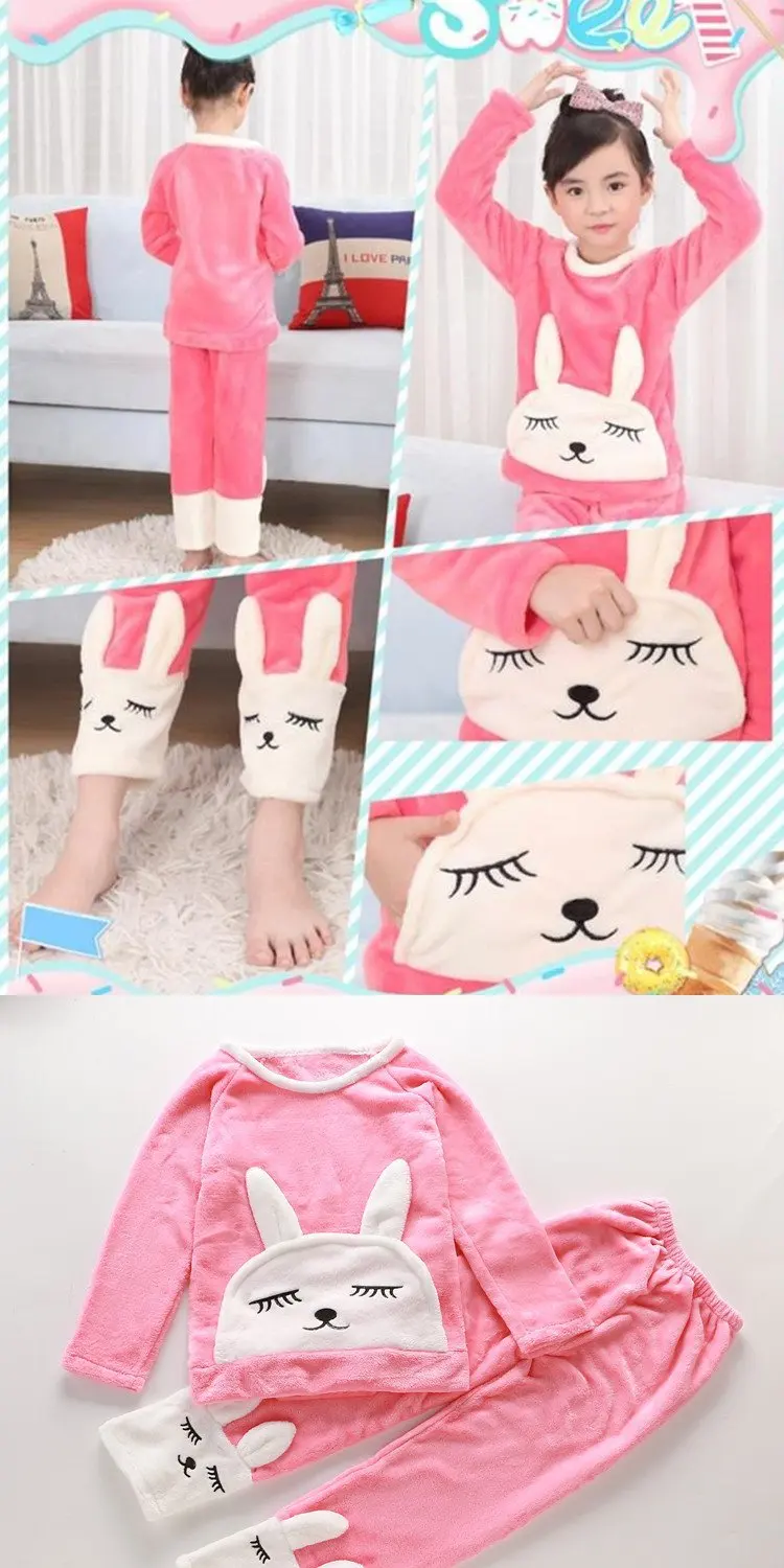 Winter Flannel Kids Pajamas Sets Child Warm Sleepwear Cartoon Animals Print Baby Girls Boys nightwear Children Pajamas
