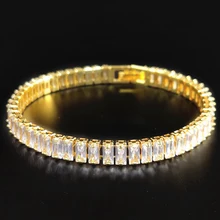 Хип-хоп Однорядный прямоугольный браслет с цирконом микро проложить Циркон Кристалл браслет мужские ювелирные изделия