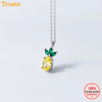 

Trustdavis 100% 925 Solid Sterling Silver Jewelry Fruit Pineapple CZ Pendant 40cm Short Clavicle Necklace Gift Girl Lady DS845