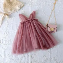 Детское летнее однотонное милое Сетчатое платье без рукавов для девочек; милое нарядное платье принцессы; От 1 до 7 лет; Милая одежда для маленьких девочек