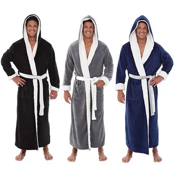 

Men Casual Kimono Bathrobe Autumn Winter Flannel Long Robe Thick Warm Sleepwear Plus Size 5XL Nightgown Male Casual Homewear