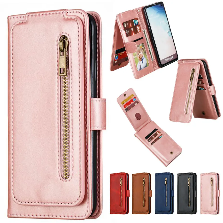 Кожаный чехол-книжка на молнии для Samsung Galaxy S10 S9 S8 Note 8 9 10 Plus A10 A20 E A30 A40 A50 A70 S M10 A5 A7 2018