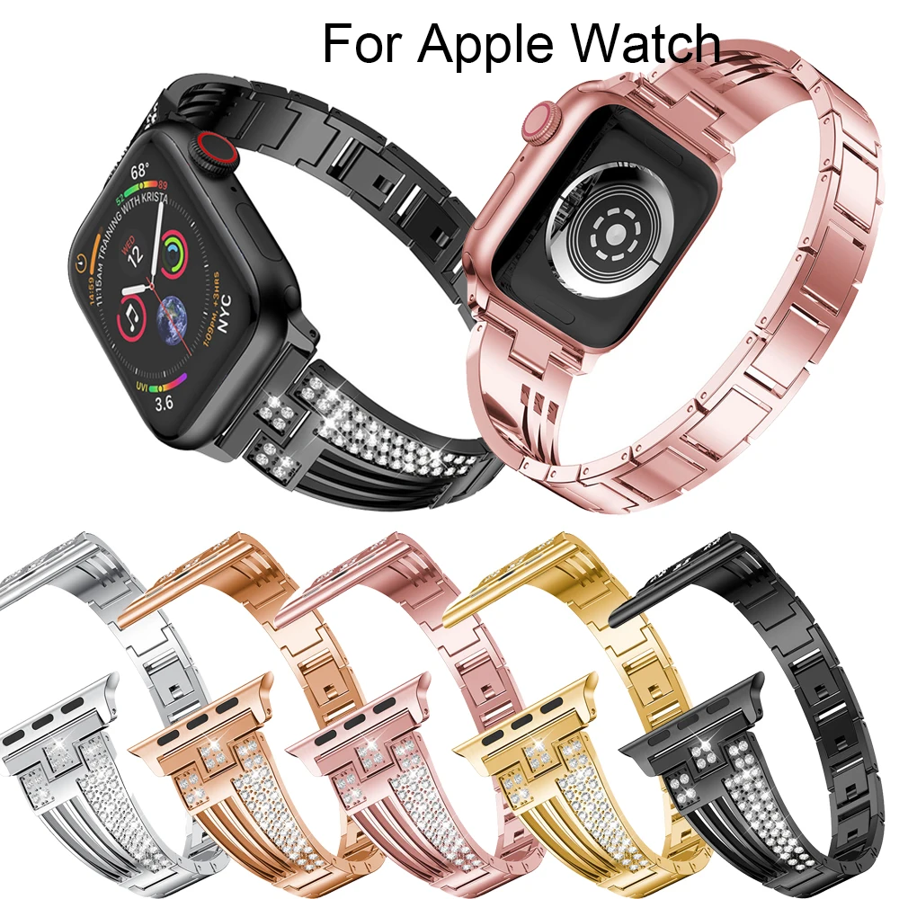 Мозаичная Алмазная стальная полоса для Apple Watch 40 мм 44 38 42 Frontier модные ремешки часов