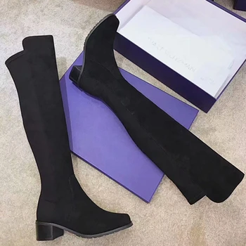 

Hot Women Boots Autumn Winter Ladies Fashion Flat Bottom Boots Shoes Over The Knee Thigh High Suede Leather Long Boots Woman
