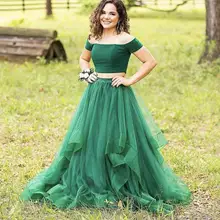 

Emerald Green Vintage Evening Dress Two Pieces Set A Line Floor Length Sexy Off the Shoulder Long Women Prom Party Dresses