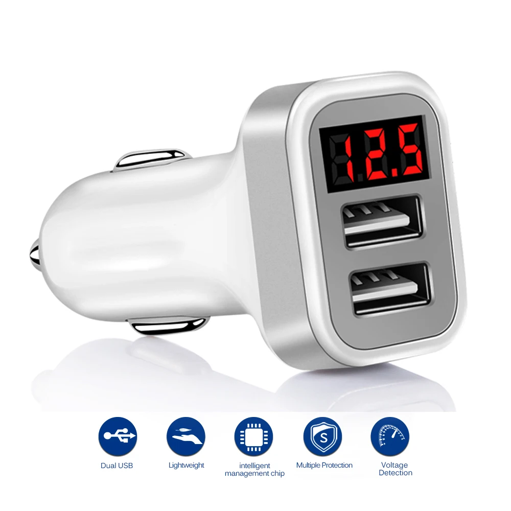 5 в 2.1A автомобильное зарядное устройство адаптер двойной зарядное устройство usb светодиодный экран зарядка защита предупреждение о высоком напряжении поддержка оптовых товаров Прямая поставка
