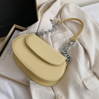 

Solid Color Flap Saddle Bag 2020 Fashion New High Quality PU Leather Women's Designer Handbag Chain Shoulder Bags Armpit Bag