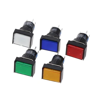 

DC 12V 16mm Push Button Self-Lock Momentary/Latching Switch Rectangle LED Light DC24V AC110V AC220V