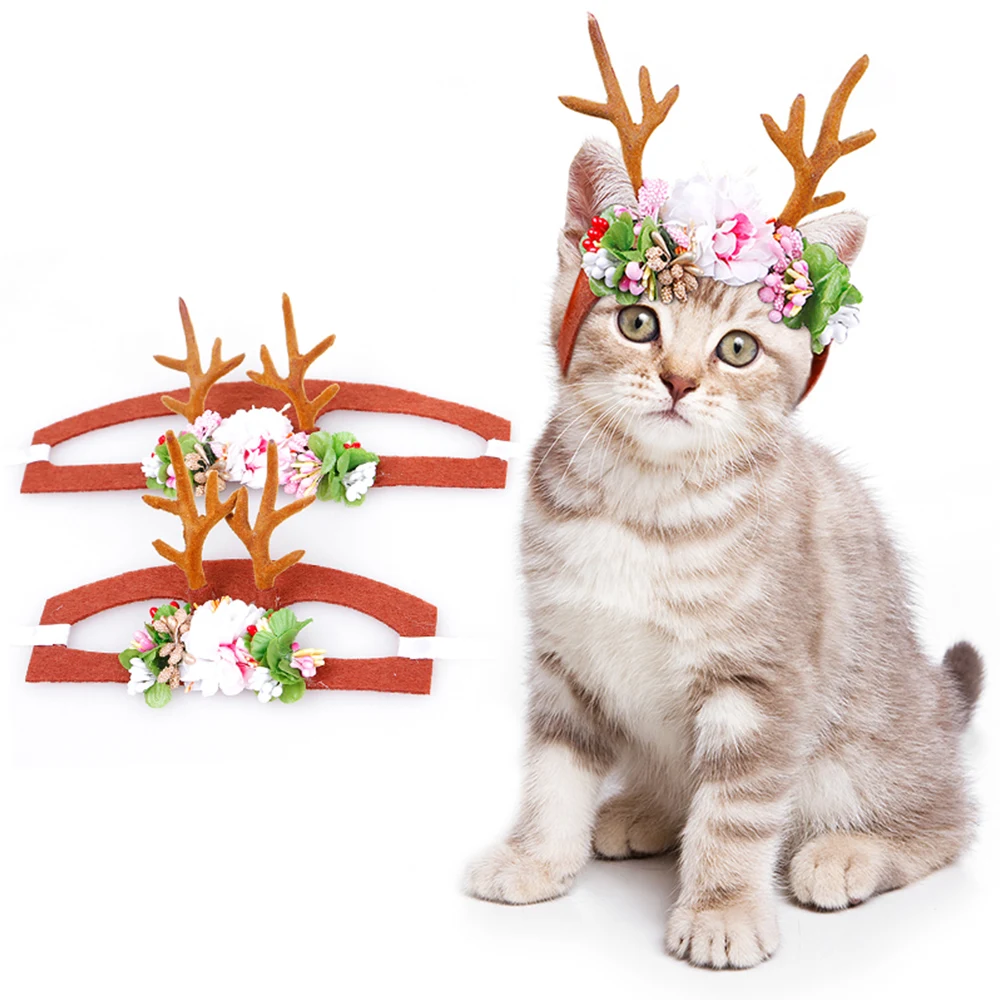 

Pet Flower Deer Head Band Christmas Cute Pet Dog Cat Headgear Cat Puppy Xmas Cosplay Party Ornament Headwear Caps Hat D35