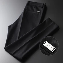 Черные шерстяные мужские брюки Роскошные однотонные деловые и повседневные мужские брюки осенние и зимние облегающие мужские брюки