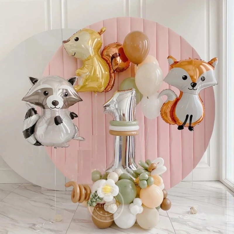 pçs selva conjunto de balões animais raposa esquilo ouriço guaxinim folha balão polegada número globos crianças aniversário chuveiro do bebê deco