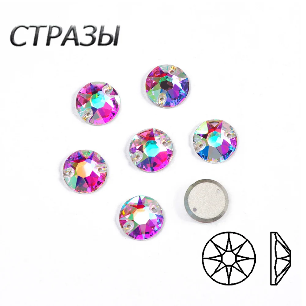 

CTPA3bI 8 Big 8 Small Round Crystal AB Silver Base Sew On Rhinestone Beads Sew On Stones Spacer Buttons For Garment Jewelry