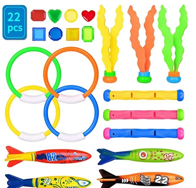 Diving Torpedo Rocket Throwing Toys Pool Diving Game Summer Torpedo Robber Child Underwater Diving Stick Water Toy 18-22pcs 2