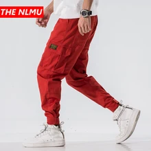 Мужские красные штаны-шаровары Карго, мужские уличные штаны для бега в стиле панк, брюки-карго в стиле хип-хоп, повседневные мужские черные брюки размера плюс 5xl, WG689