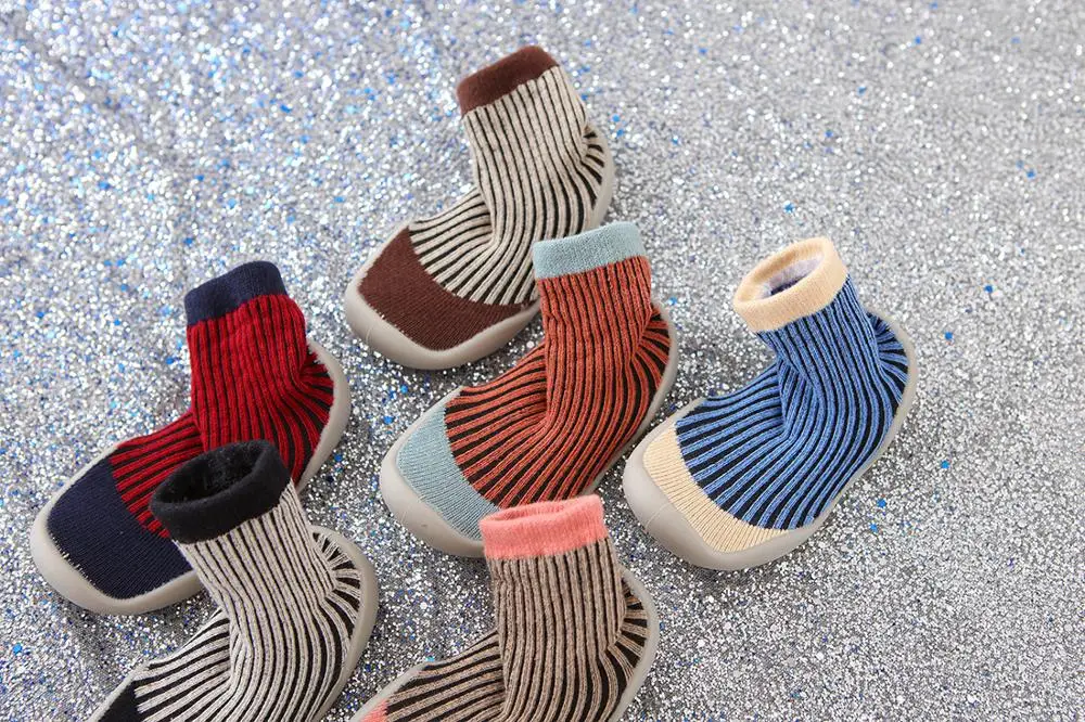 baby toddler shoes non-slip stripe Patchwork color shoes sock floor shoes Anti-off Foot Socks 6colors T08 TX01