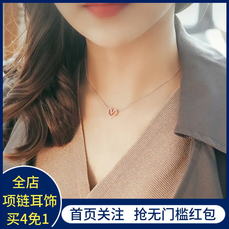 

S925 Fine Silver Choker Japanese Korean Simple Students Fresh Hollow out Heart Pendant Short Necklace Fashion Gift Women's