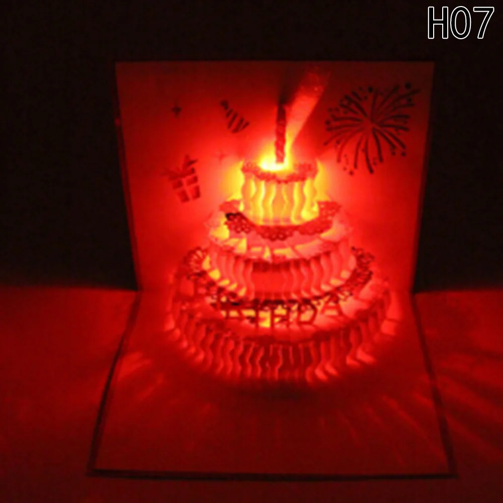 3D лазерная резка поздравительных открыток с днем рождения торт Музыка Светодиодный Освещение бумажное изделие ручнйо работы карты резьба