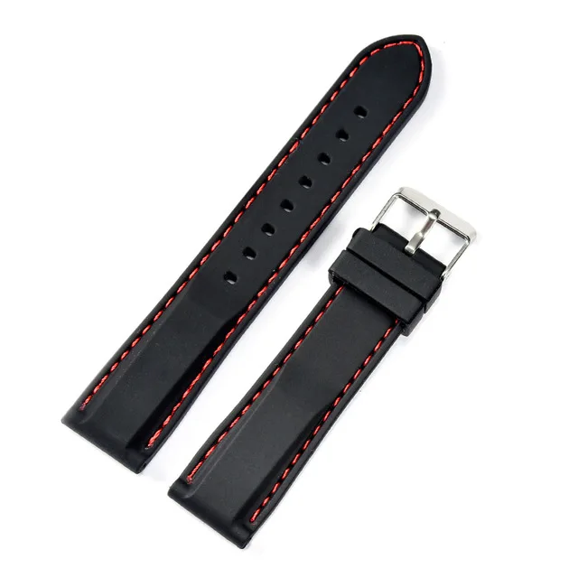 Black Red Высокое качество ремешок для часов силиконовый резиновый мягкий браслет для часов Ремешок для часов спортивный водонепроницаемый 18 мм 20 мм 22 мм 24 мм - Цвет ремешка: Black Red