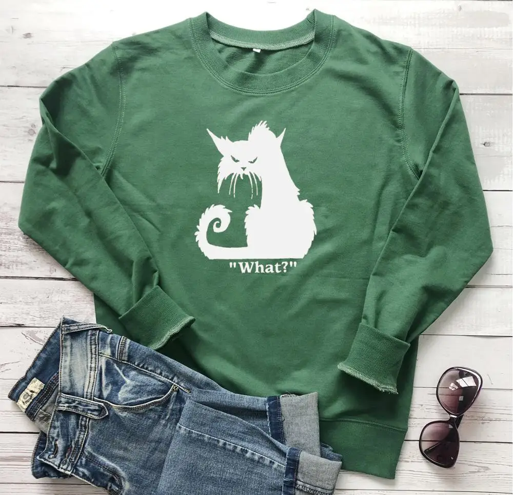 Green-white txt Angry cat Женская Модная хлопковая Повседневная забавная графическая tumblr young hipster Милая Толстовка слоган подарок уличный стиль пуловеры Топы - Цвет: Green-white txt