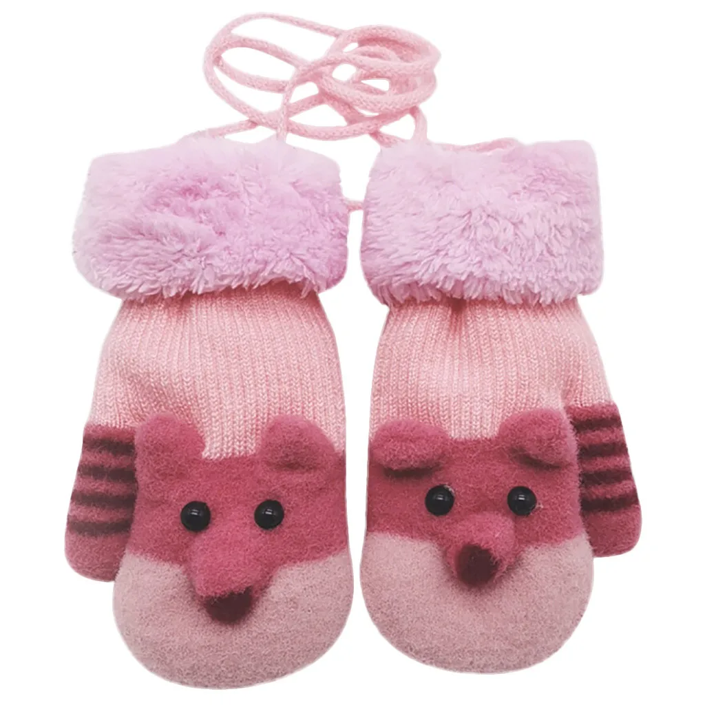 Модные детские перчатки для мальчиков и девочек; зимние теплые разноцветные удобные варежки с рисунком кота из мультфильма; хлопковые мягкие вязаные перчатки - Color: Pink